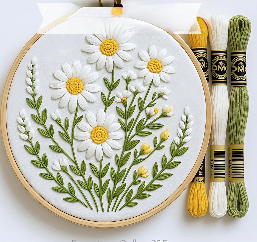 DIY Embroidery Kit - White flowers